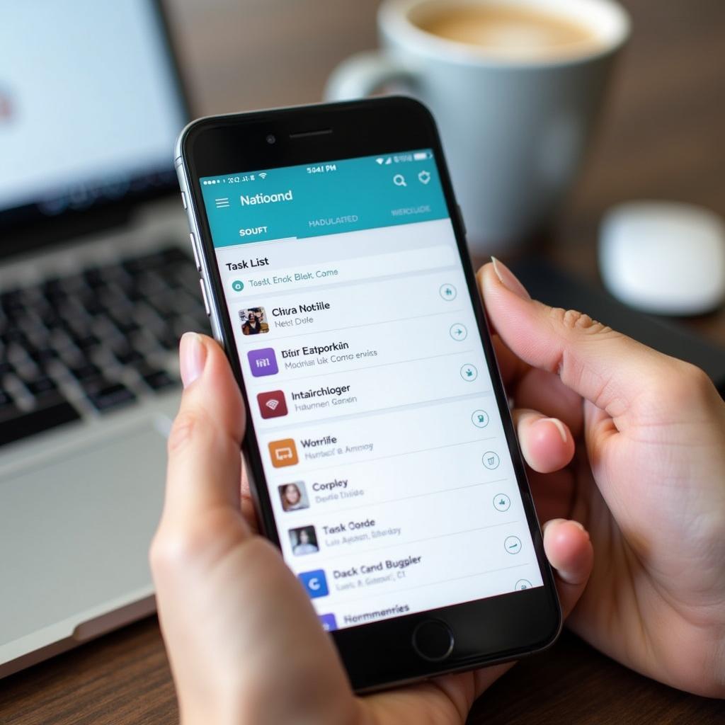 Màn hình điện thoại hiển thị giao diện ứng dụng Notion với các tính năng quản lý công việc