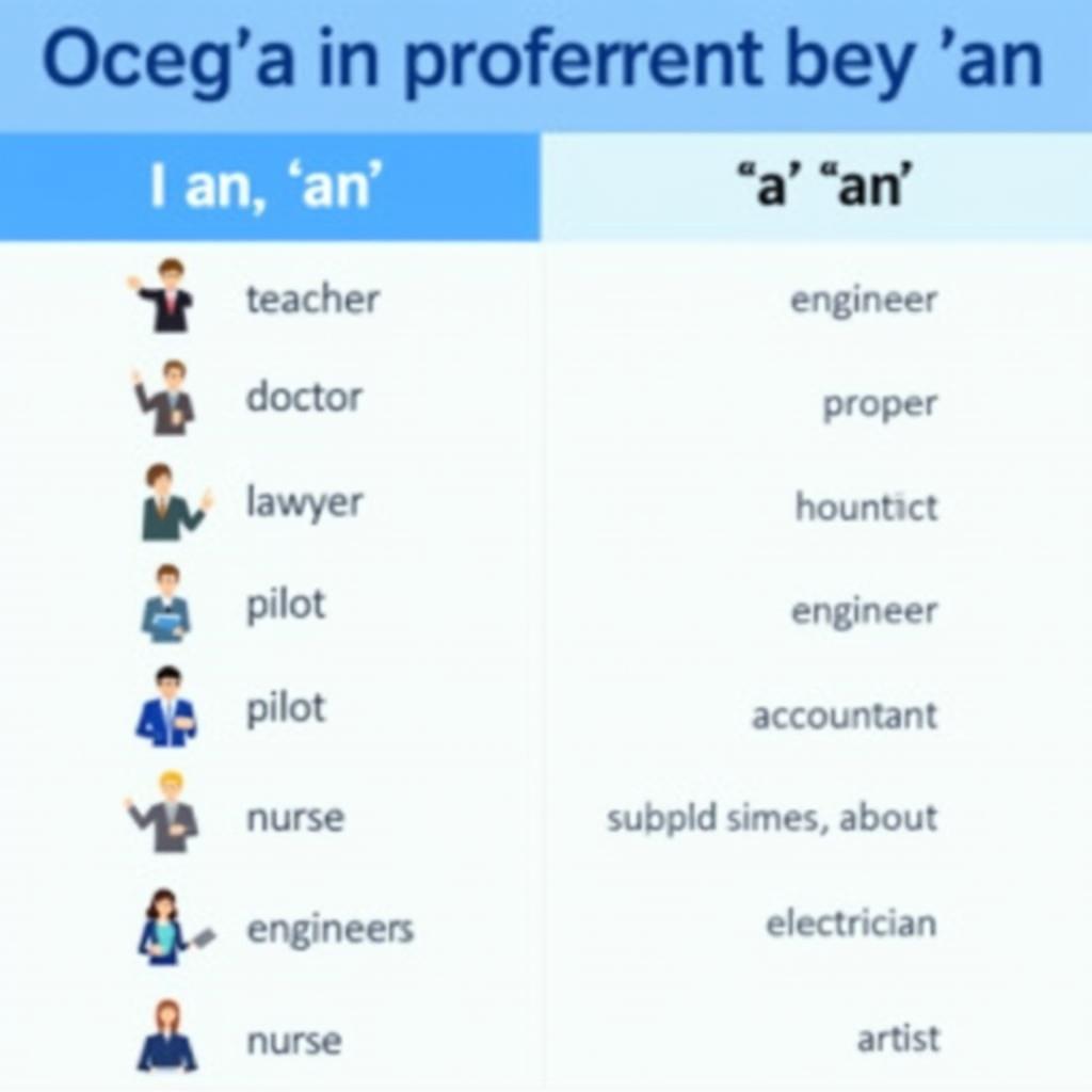 Sơ đồ minh họa cách sử dụng mạo từ bất định a an với các nghề nghiệp phổ biến trong IELTS Speaking Writing