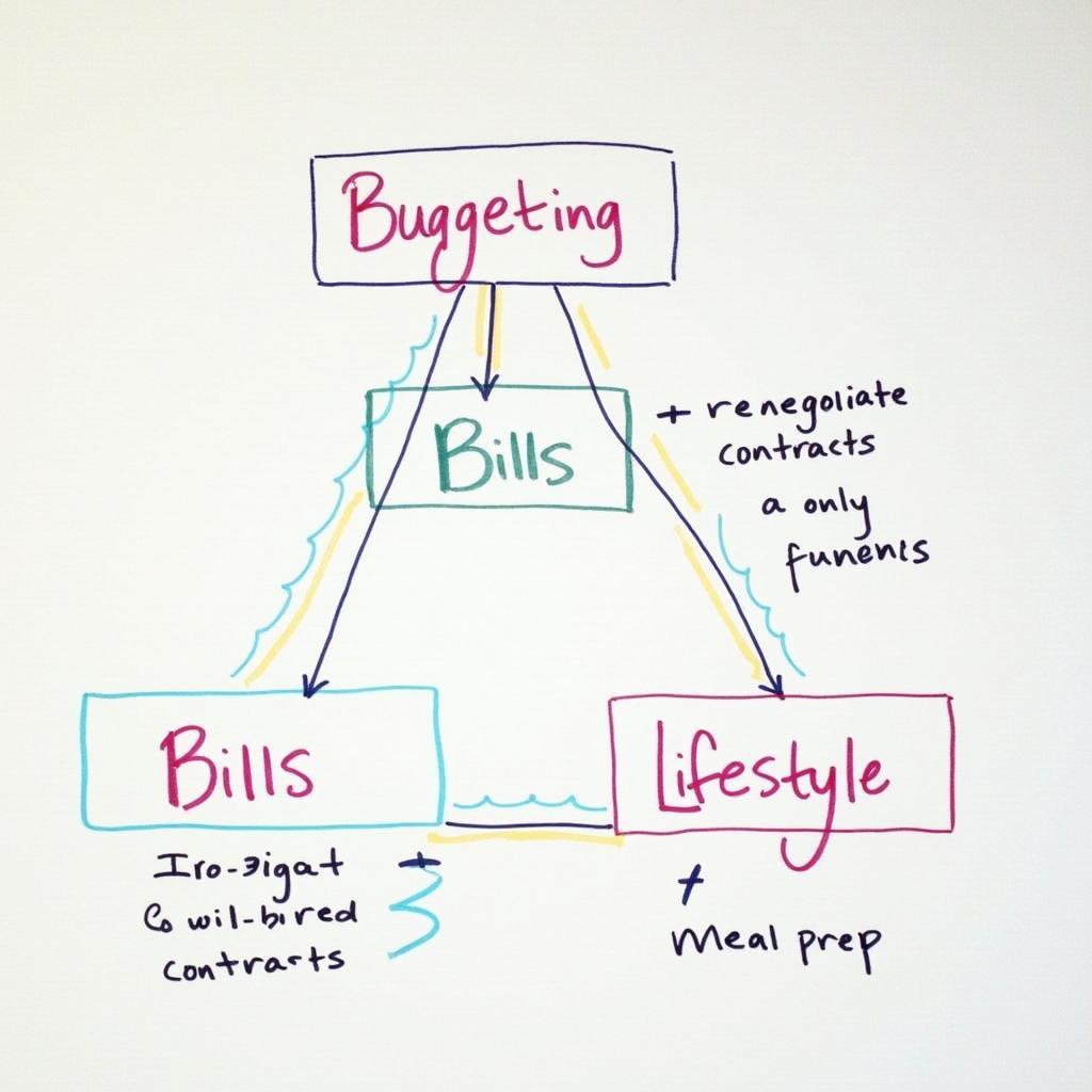 Sơ đồ ý tưởng bài IELTS Task 2 về chi phí sinh hoạt và chiến lược cắt giảm