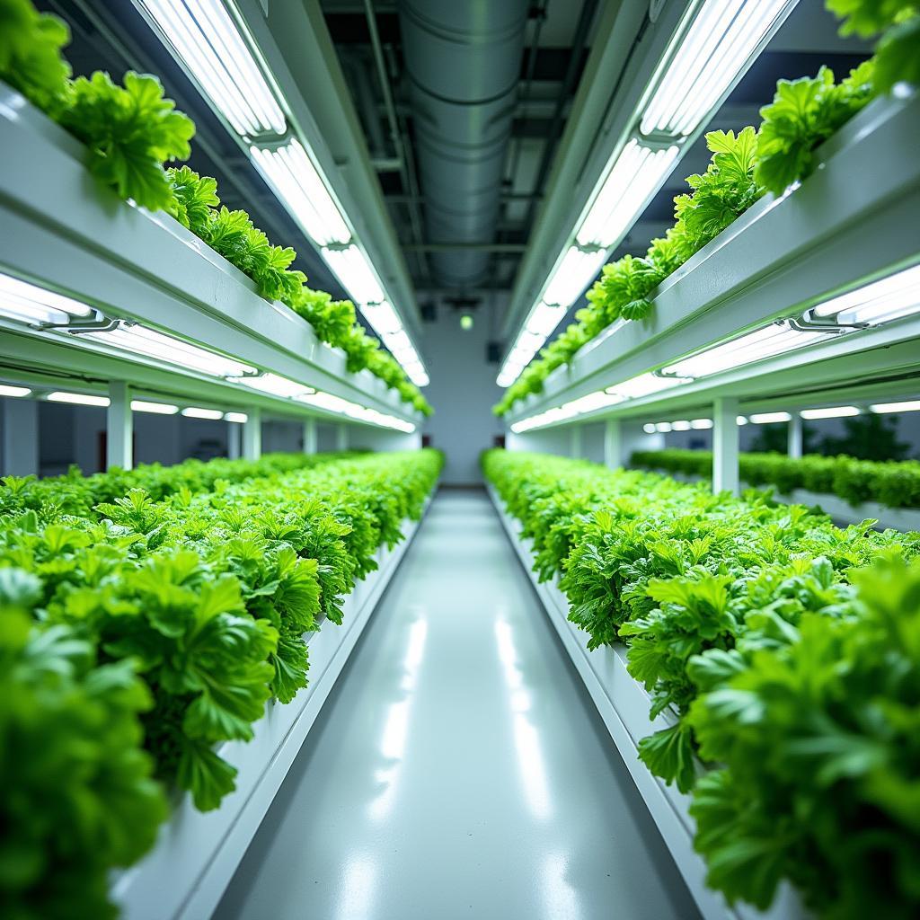Mô hình trang trại thẳng đứng công nghệ cao với hệ thống trồng rau trong nhà hiện đại