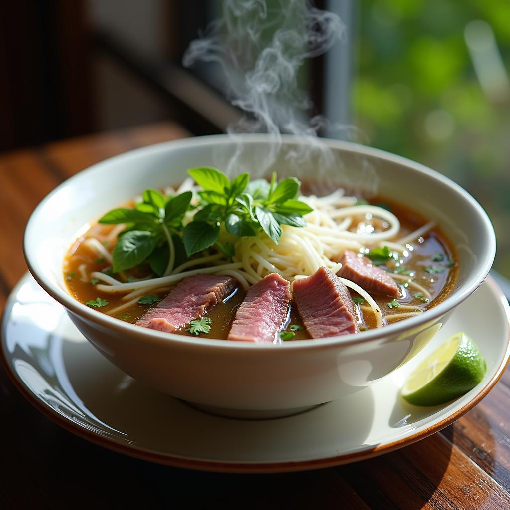 Tô phở Việt Nam truyền thống với đầy đủ nguyên liệu tươi ngon và nước dùng thơm nồng