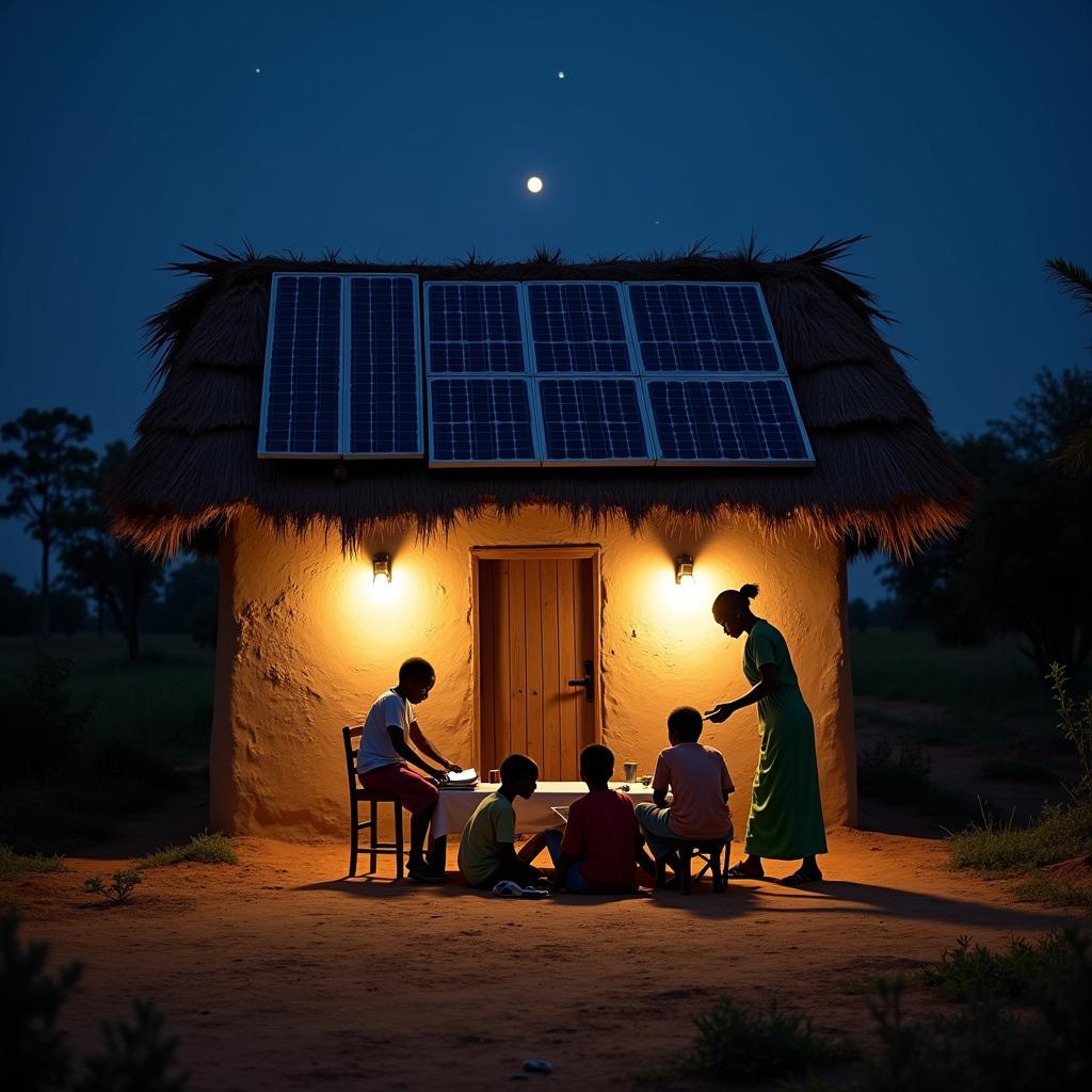 Gia đình sử dụng hệ thống năng lượng mặt trời tại vùng nông thôn châu Phi