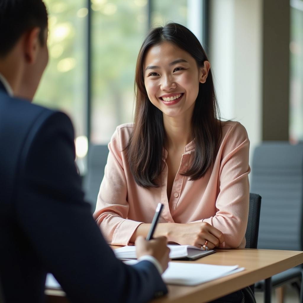 Học viên đang trả lời câu hỏi IELTS Speaking Part 1 về người gây ấn tượng với giám khảo