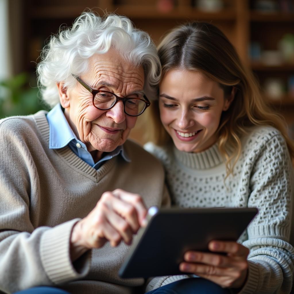 Người cao tuổi học cách sử dụng công nghệ kỹ thuật số với sự hỗ trợ của thế hệ trẻ