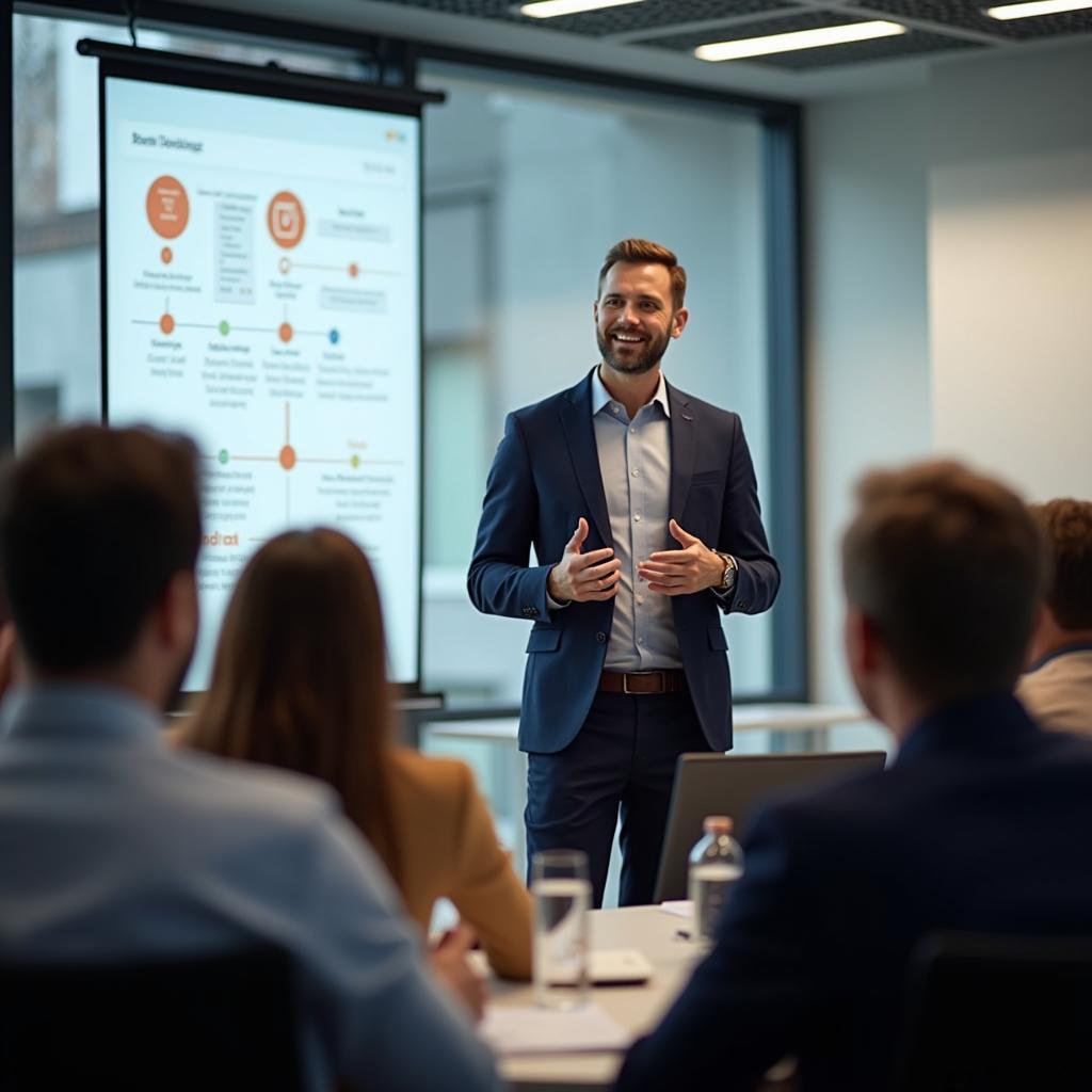 Người đang thuyết trình trước công chúng một cách tự tin và chuyên nghiệp