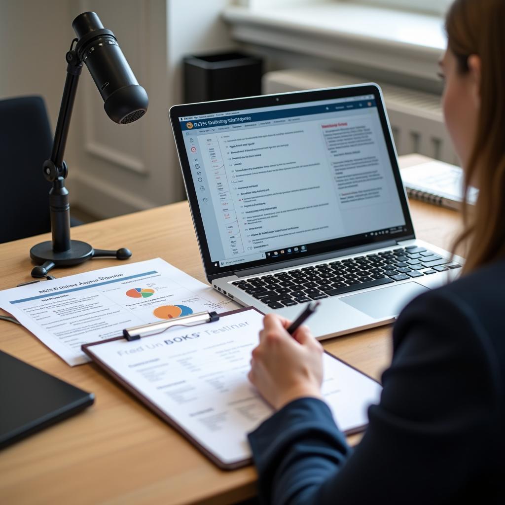 Giám khảo IELTS đang đánh giá bài thi Speaking với tiêu chí chấm điểm