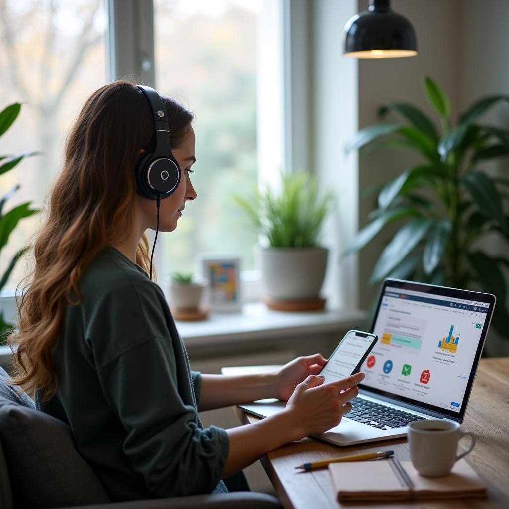 Người đang học kỹ năng mới thông qua ứng dụng công nghệ trên nhiều thiết bị