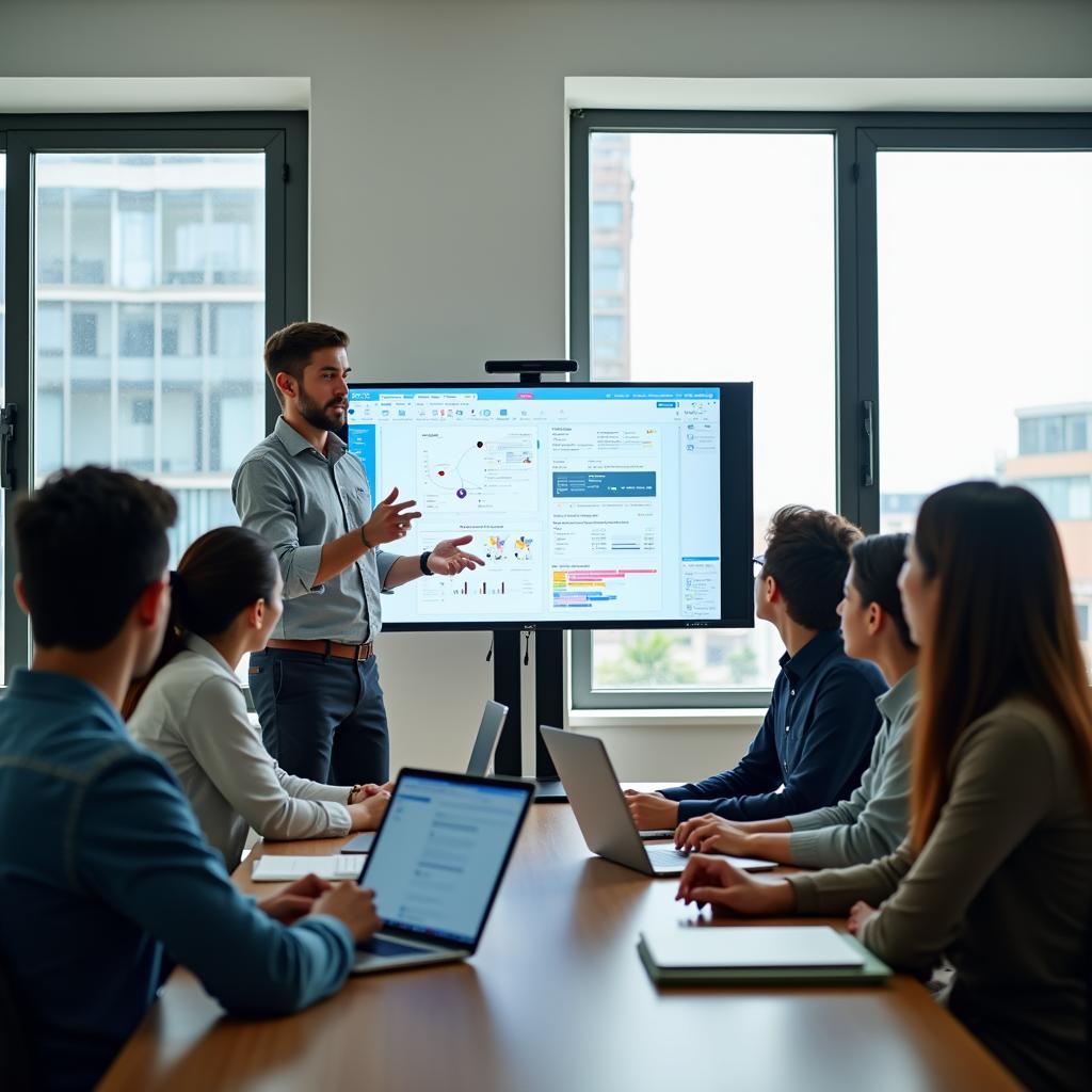 Hình ảnh người lao động Việt Nam đang học kỹ năng số tại nơi làm việc