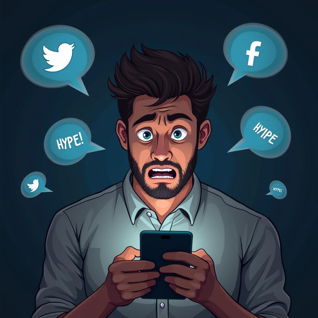 Người mới bắt đầu đầu tư crypto hoảng loạn nhìn vào biểu đồ giá sụt giảm trên điện thoại di động.