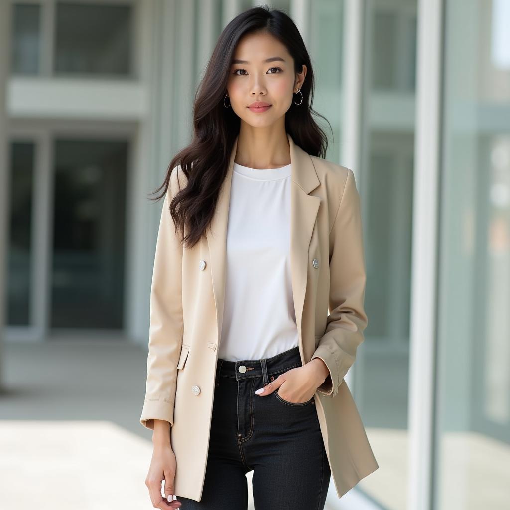 Người phụ nữ có phong cách thời trang độc đáo với trang phục tối giản và tinh tế