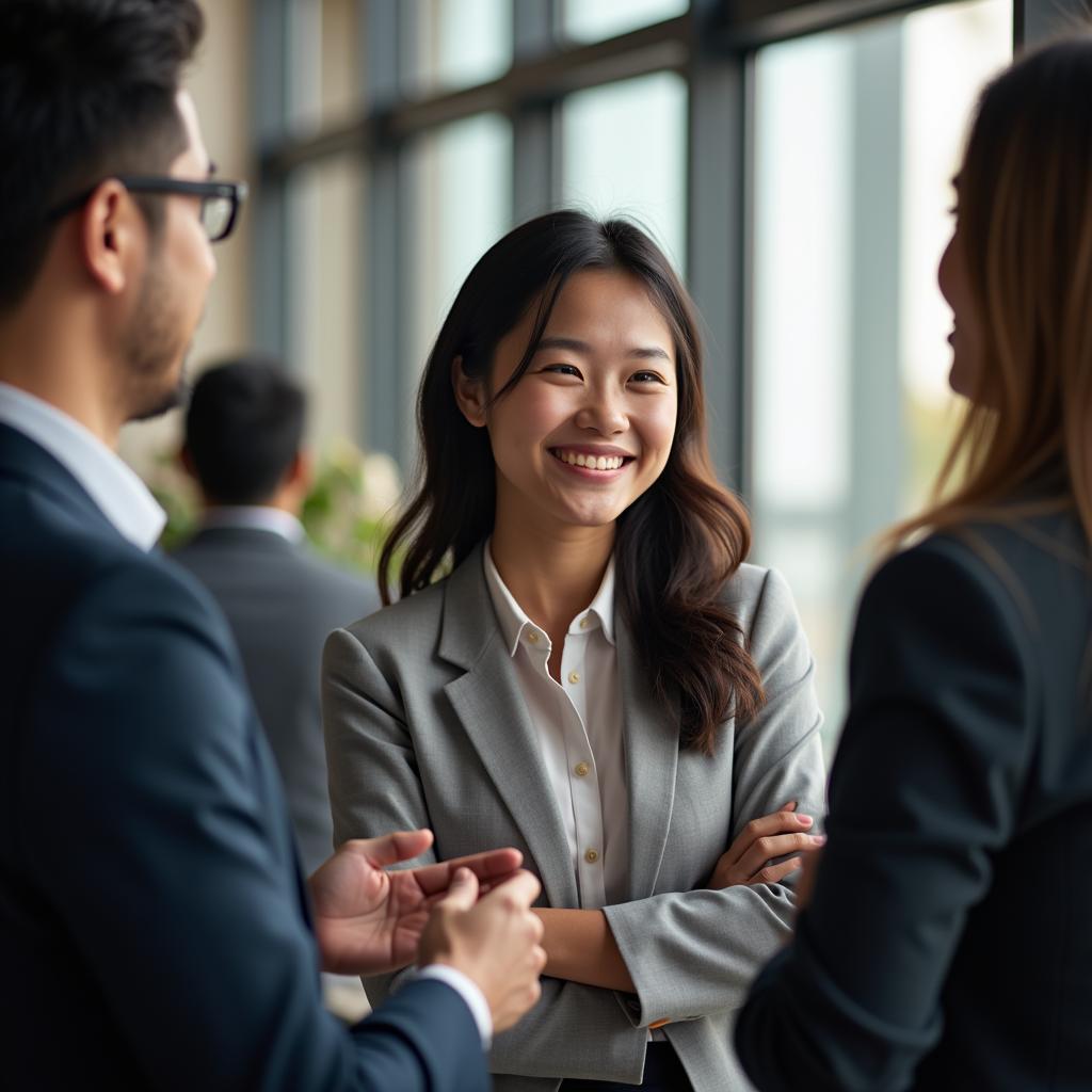 Người trẻ tự tin giao tiếp trong môi trường chuyên nghiệp với các câu hỏi IELTS Speaking Part 1