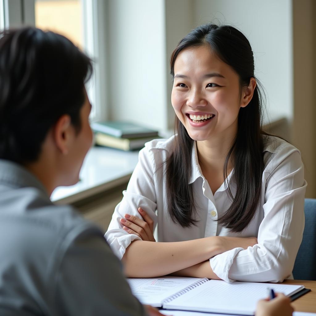 Học viên IELTS đang trả lời câu hỏi về người truyền cảm hứng trong phần thi Speaking Part 1