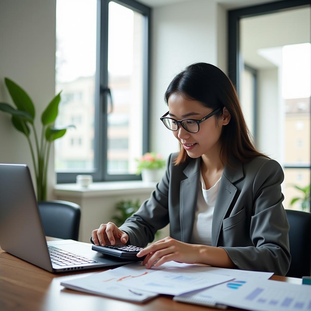 Người tự kinh doanh đang lập kế hoạch tài chính và quỹ dự phòng khẩn cấp cho doanh nghiệp của mình