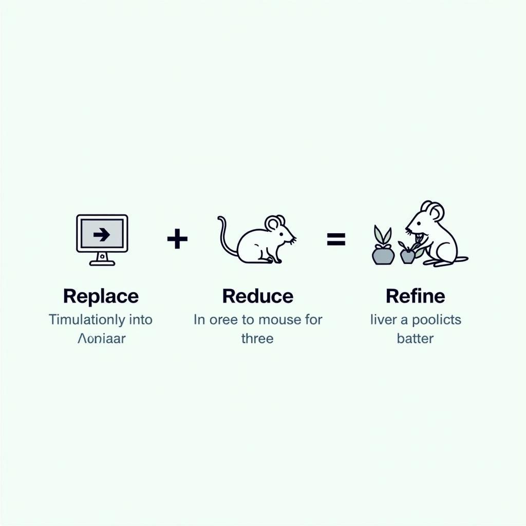 Biểu đồ mô tả nguyên tắc 3Rs (Replace, Reduce, Refine) trong nghiên cứu khoa học.