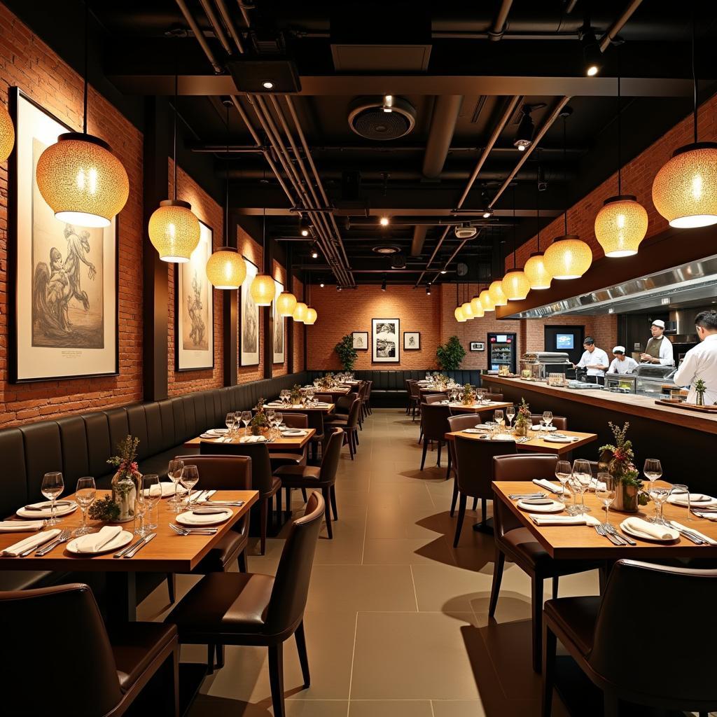 Nhà hàng hiện đại với thiết kế pha trộn yếu tố truyền thống Việt Nam và phong cách đương đại sang trọng