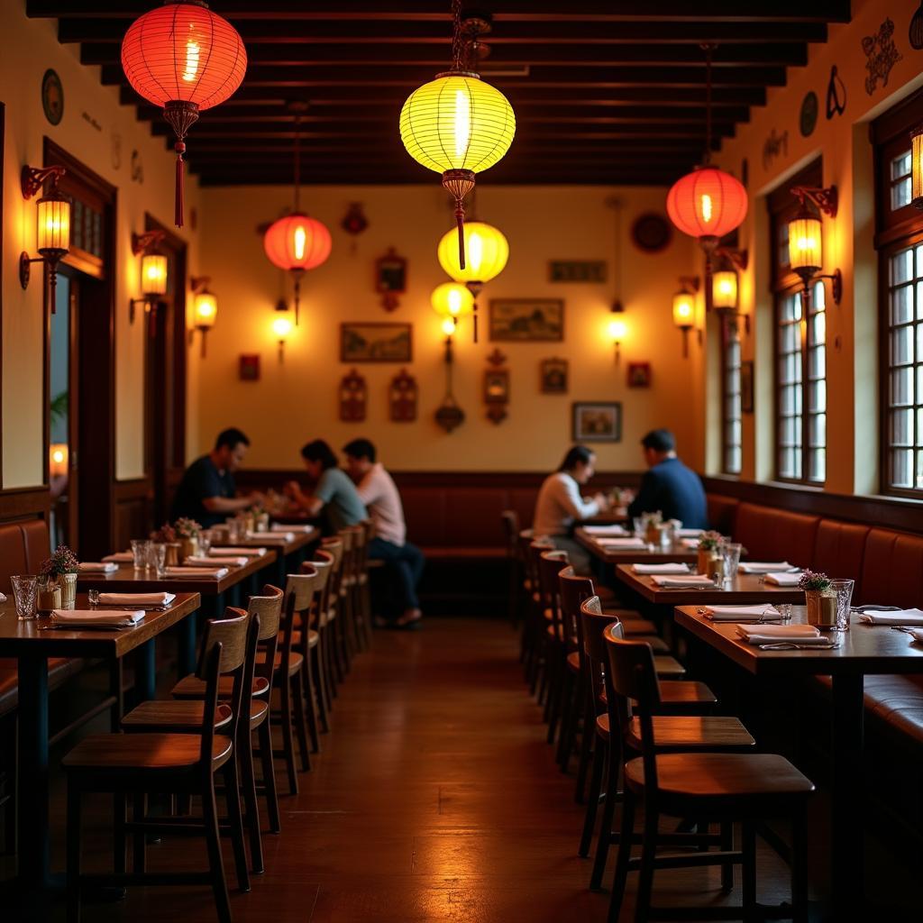 Nhà hàng Việt Nam truyền thống với không gian ấm cúng và đèn lồng đỏ