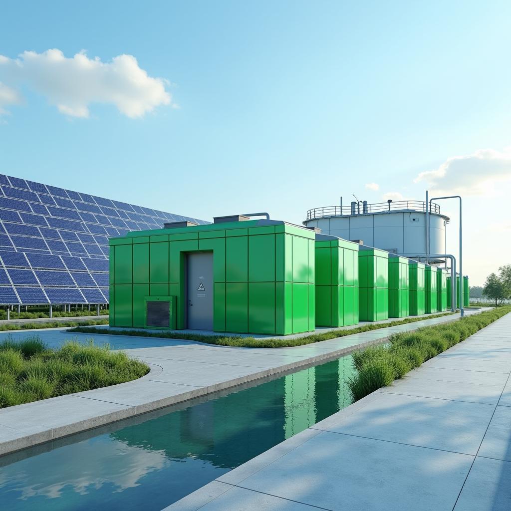 Nhà máy sản xuất hydro xanh hiện đại sử dụng công nghệ điện phân nước từ năng lượng tái tạo