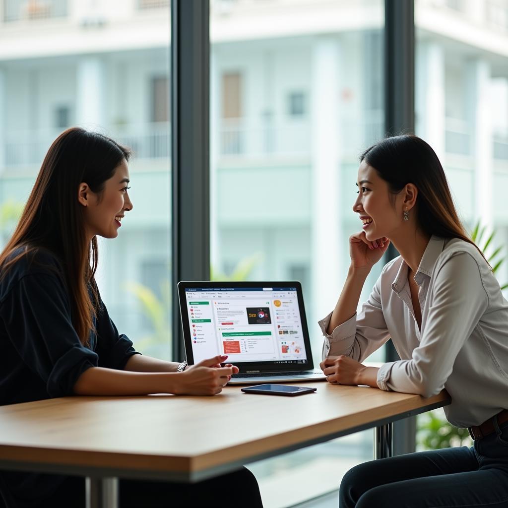 Học viên tiếp thu phản hồi xây dựng từ người hướng dẫn trong môi trường làm việc chuyên nghiệp