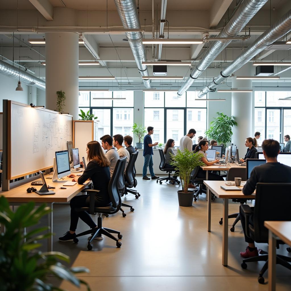 Nhân viên văn phòng làm việc sáng tạo với cân bằng giữa tự do và cấu trúc trong môi trường công ty