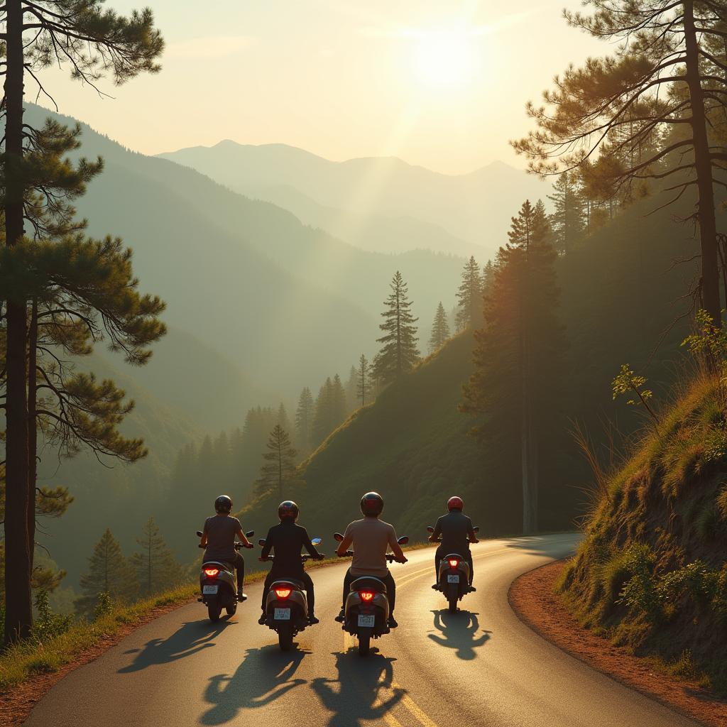 Nhóm bạn trẻ đang khám phá phong cảnh núi rừng tuyệt đẹp trong chuyến du lịch đáng nhớ tại Đà Lạt