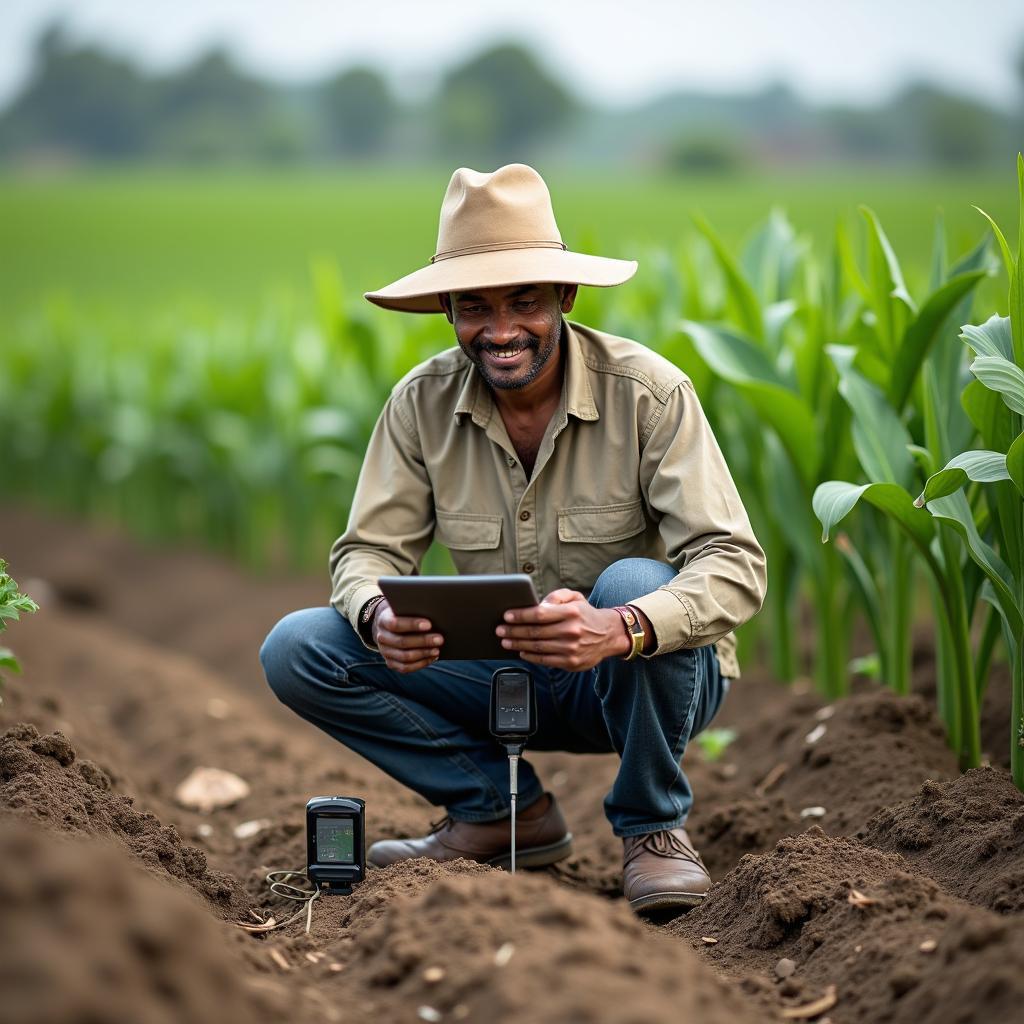 Nông dân ở quốc gia đang phát triển sử dụng công nghệ cảm biến đất và thiết bị GPS để tối ưu hóa canh tác