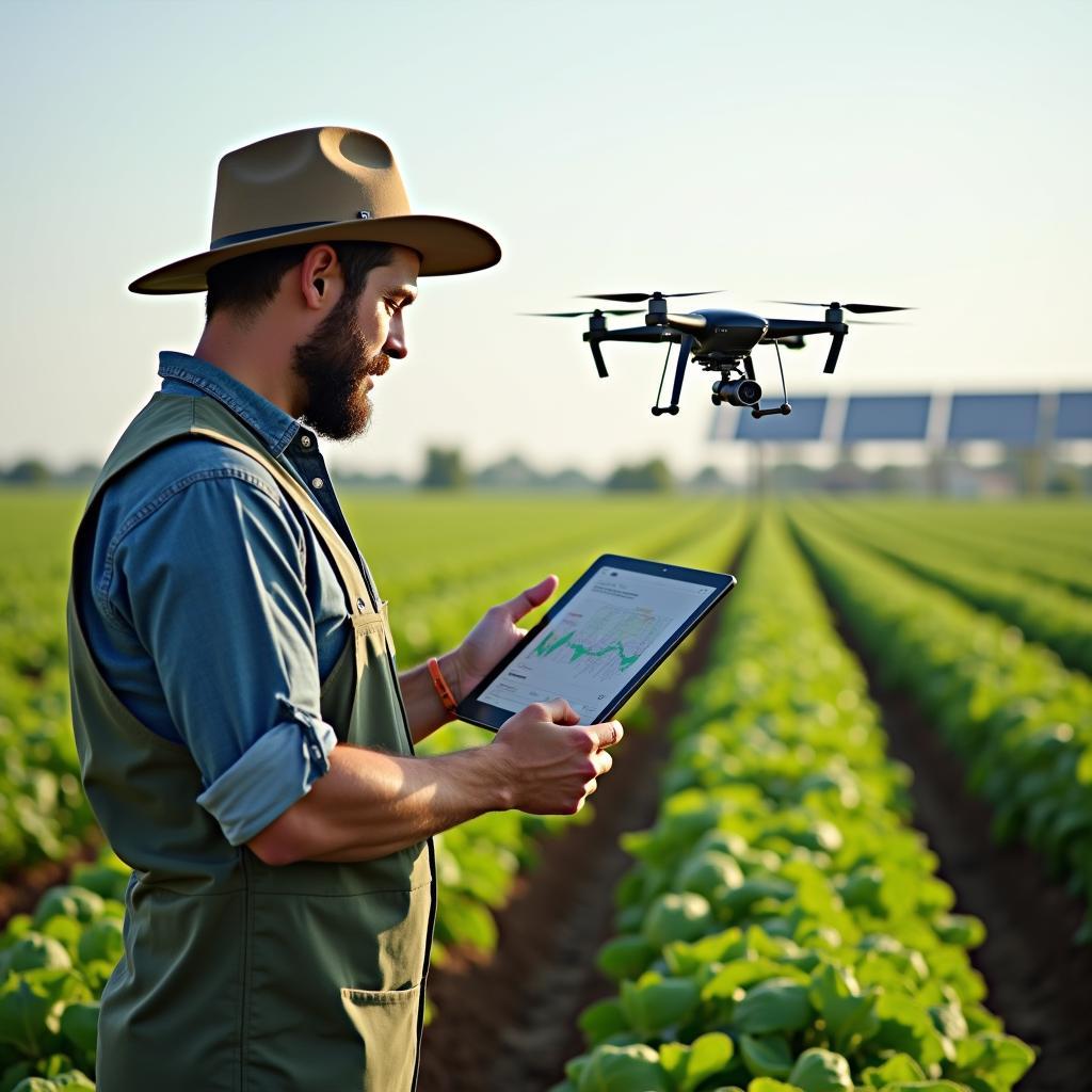 Nông dân ứng dụng công nghệ chính xác với máy bay không người lái và thiết bị cảm biến đất trong canh tác hiện đại