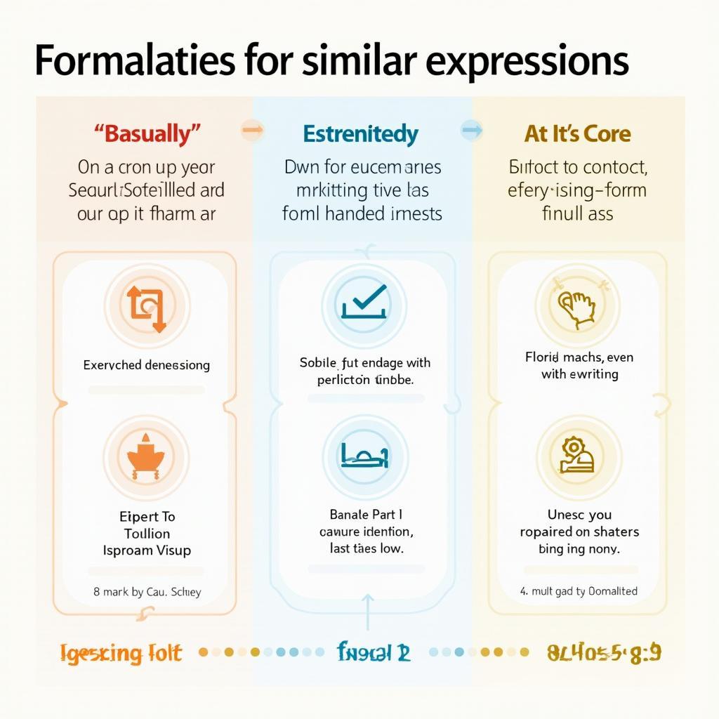 So sánh mức độ formal giữa "at its core", "essentially" và "basically" trong IELTS