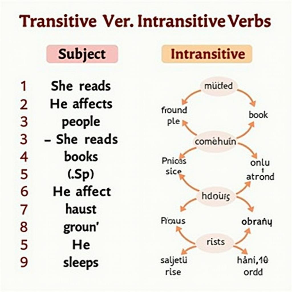 Sơ đồ phân biệt động từ ngoại động và nội động trong tiếng Anh với ví dụ minh họa cho IELTS