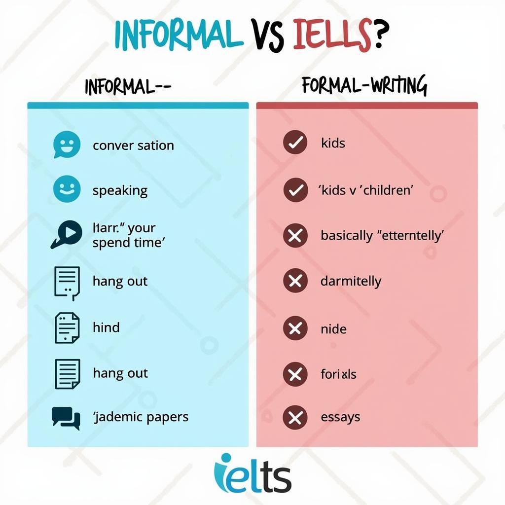 Sơ đồ phân biệt ngôn ngữ informal và formal trong bài thi IELTS Speaking và Writing