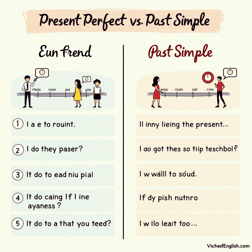 Bảng so sánh chi tiết Present Perfect và Past Simple trong tiếng Anh