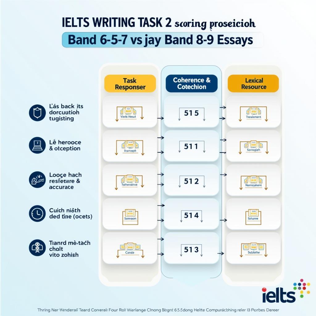 So sánh chi tiết các tiêu chí chấm điểm giữa bài viết Band 6.5-7 và Band 8-9