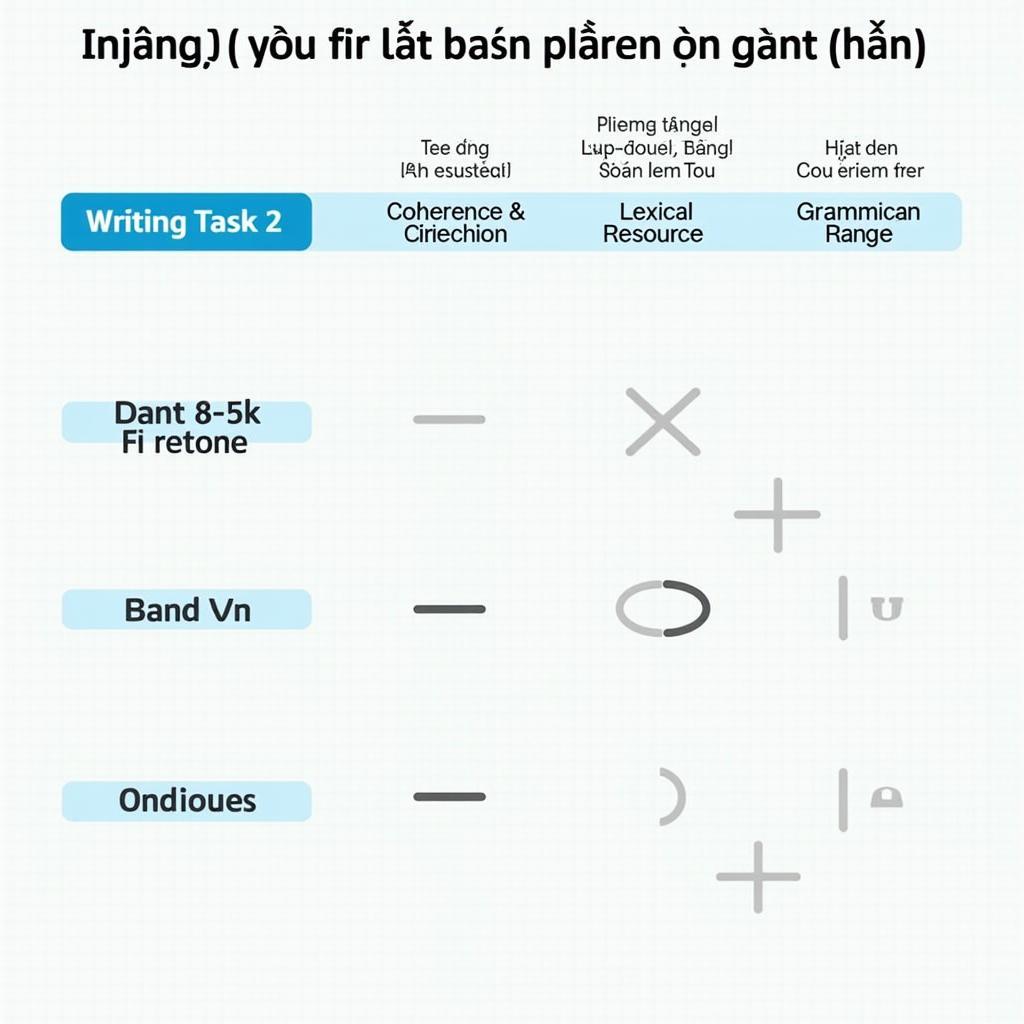 Biểu đồ so sánh các tiêu chí chấm điểm IELTS Writing giữa các band điểm khác nhau