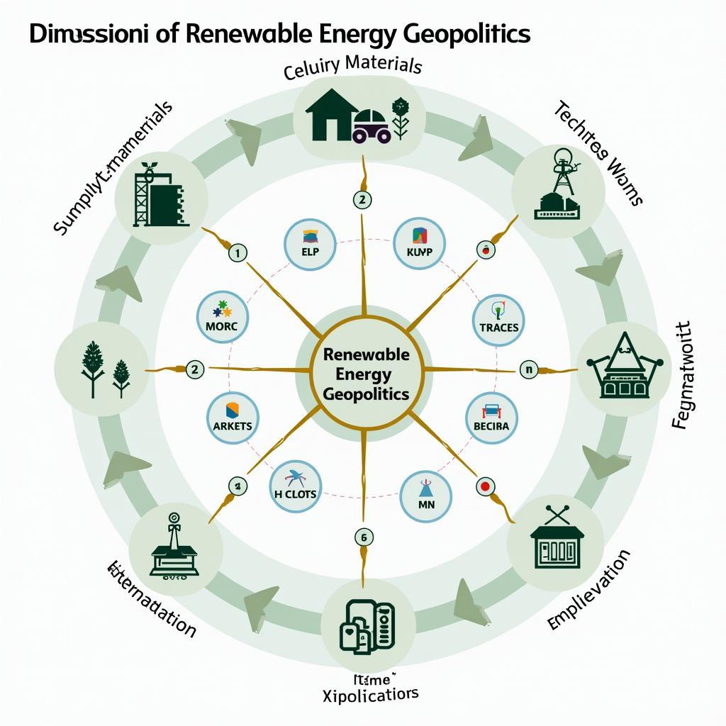 Sơ đồ phức tạp về các yếu tố ảnh hưởng đến địa chính trị năng lượng tái tạo