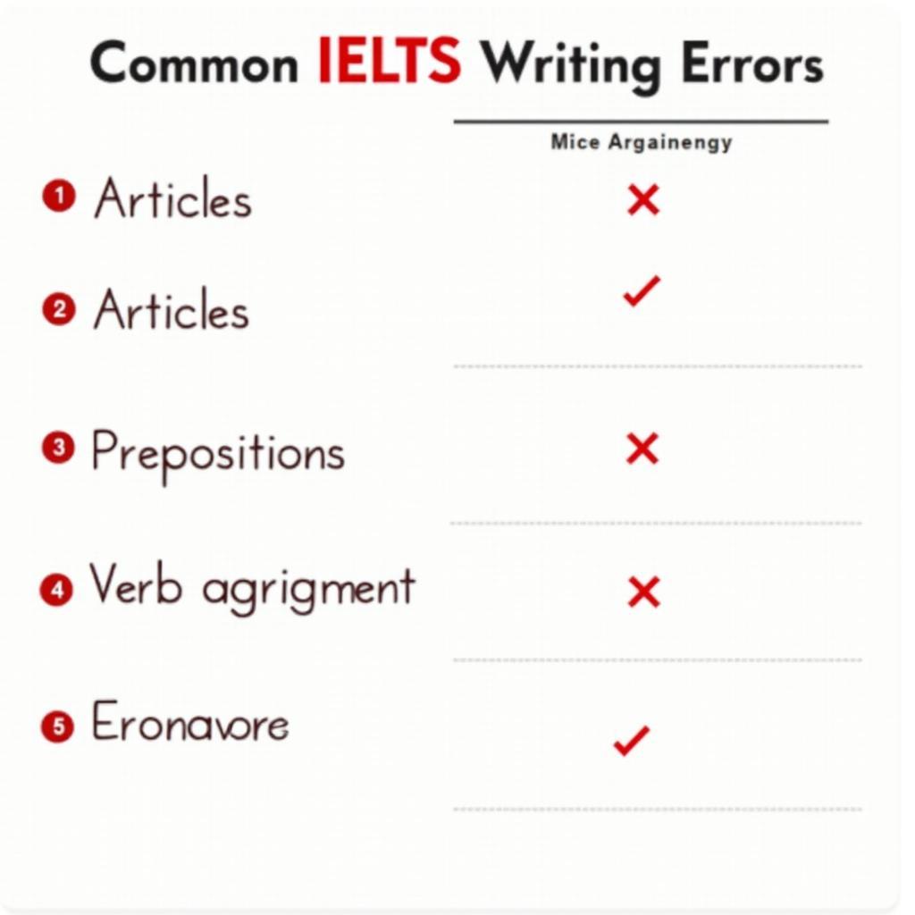 Bảng phân tích chi tiết các lỗi ngữ pháp thường gặp trong IELTS Writing Task 2 về chủ đề bữa ăn học đường với các ghi chú màu đỏ