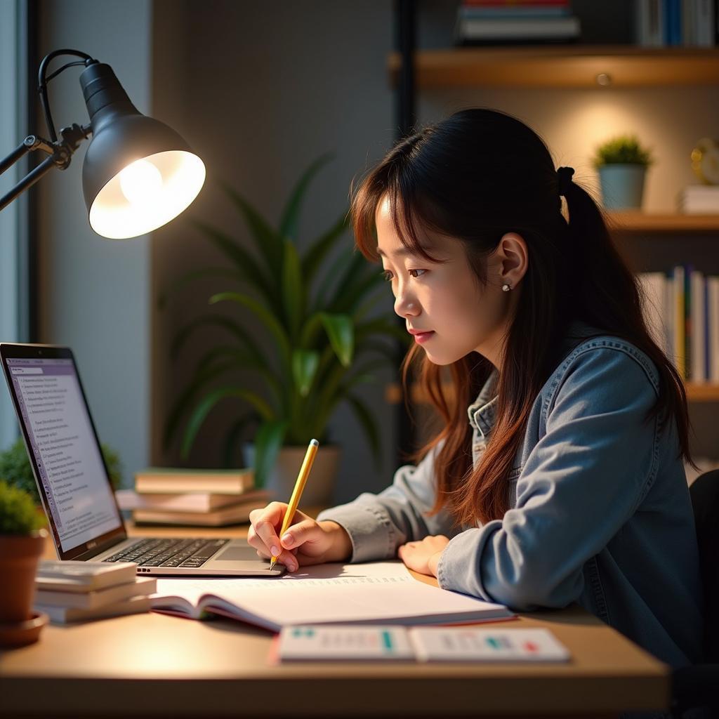 Hình ảnh minh họa học viên Việt Nam luyện tập kỹ năng viết IELTS Writing Task 2 để cải thiện band điểm