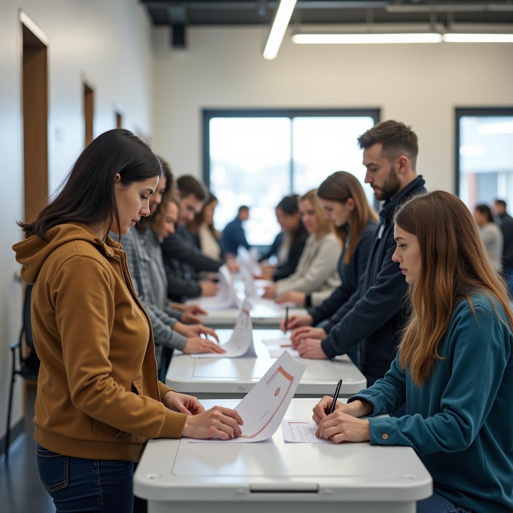 Cuộc bầu cử dân chủ hiện đại với công dân đi bỏ phiếu tại điểm bầu cử đương đại