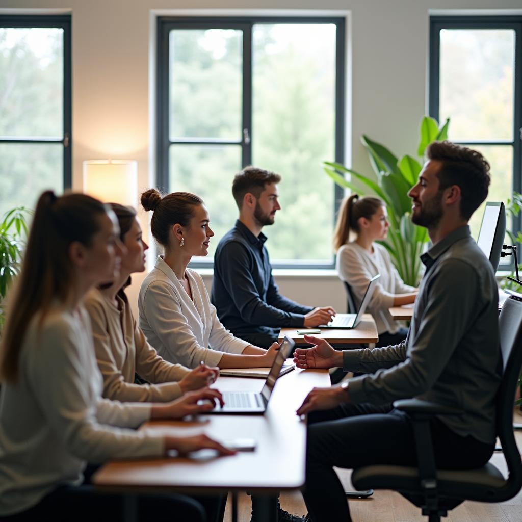 Nhân viên văn phòng đang thực hành kỹ thuật quản lý căng thẳng trong môi trường làm việc áp lực cao