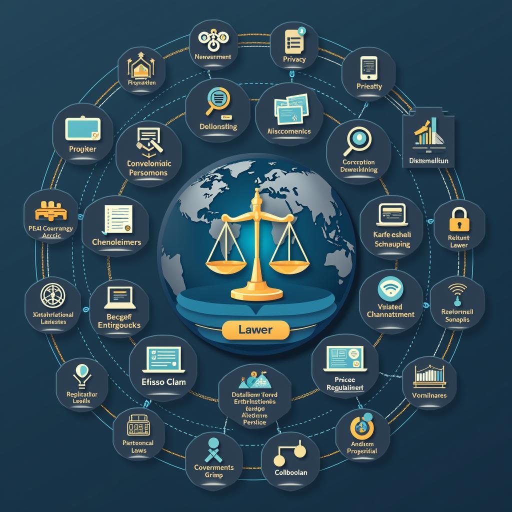 Biểu đồ minh họa các khía cạnh pháp lý xã hội trong quản trị quyền riêng tư dữ liệu kỷ nguyên số