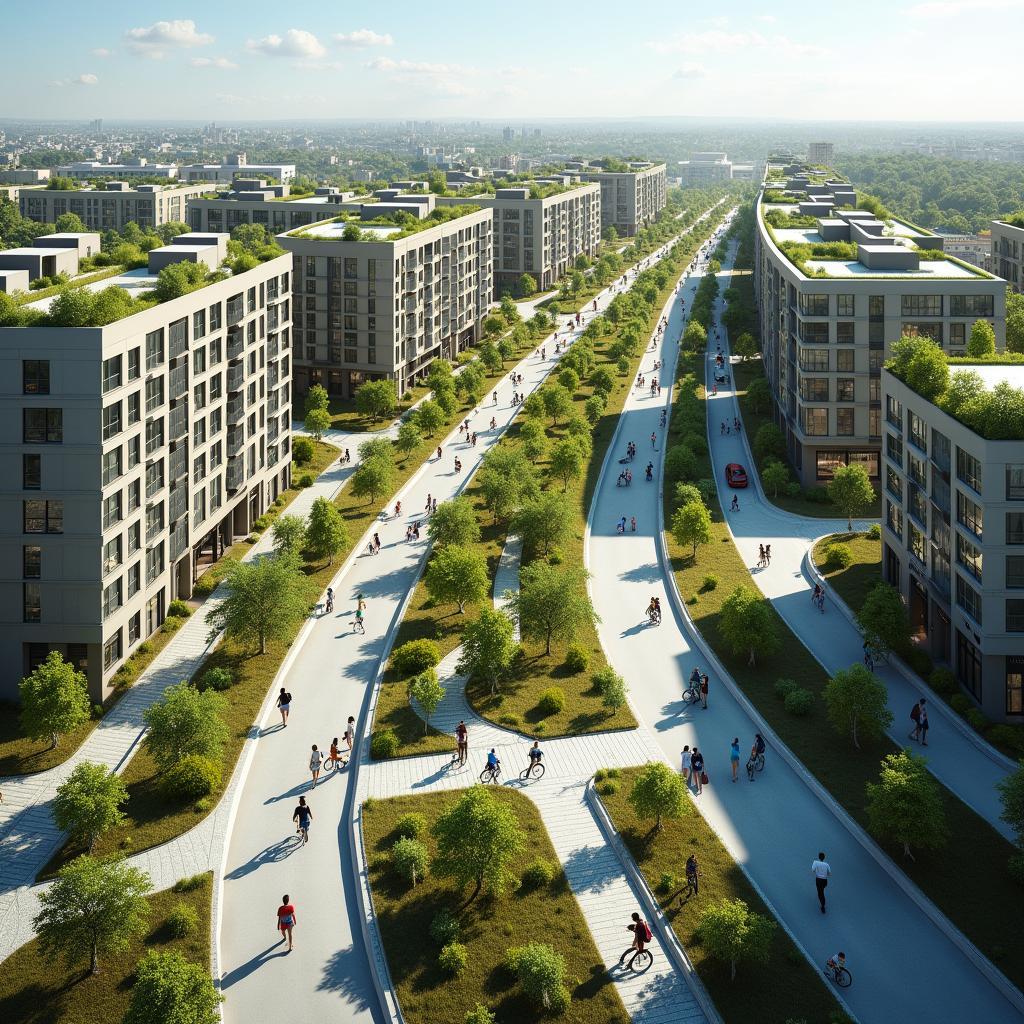 Mô hình quy hoạch đô thị bền vững với giao thông công cộng và không gian xanh tích hợp