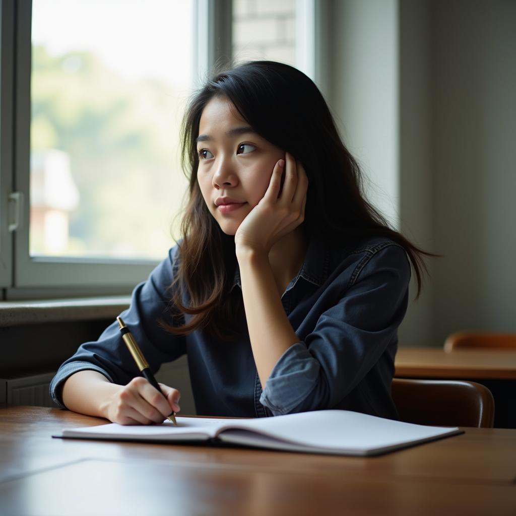 Học viên IELTS đang suy nghi về quyết định khó khăn trong bài thi Speaking Part 1