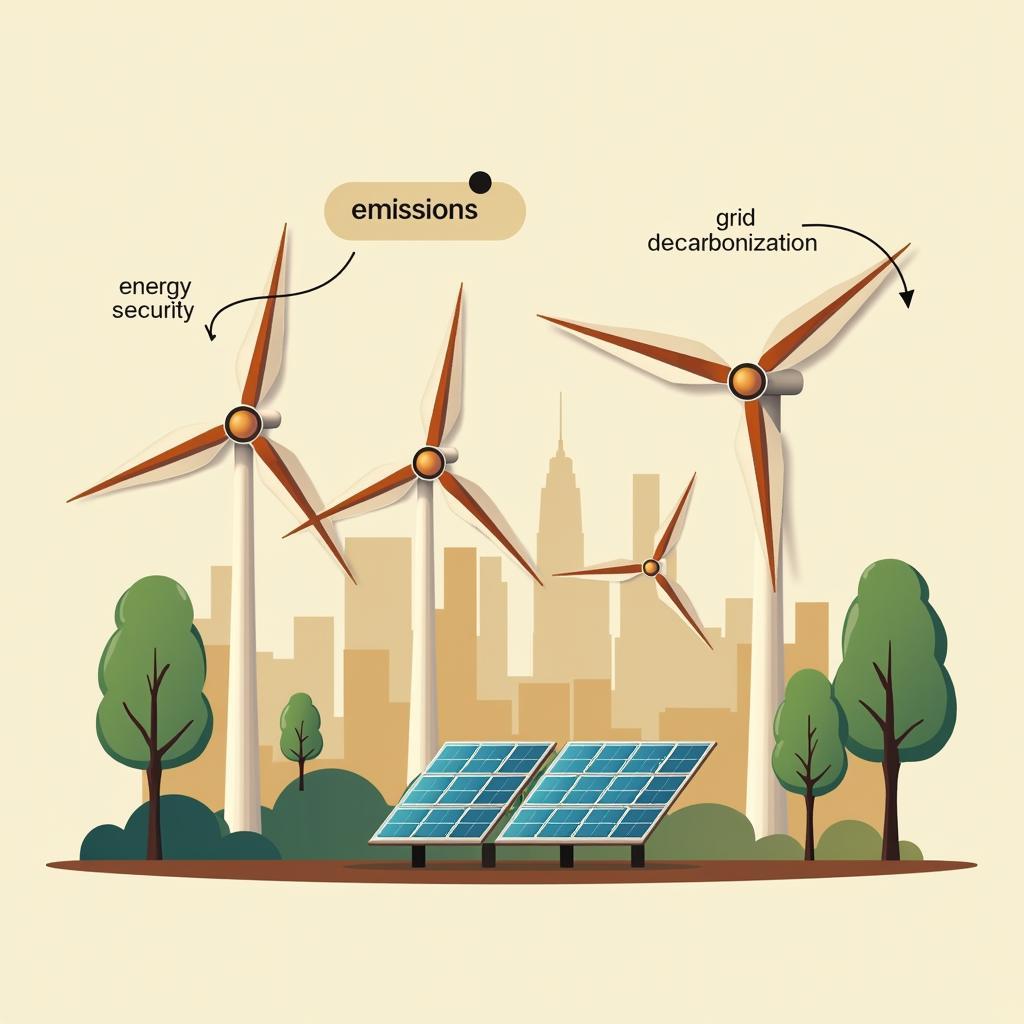 Minh họa vai trò năng lượng tái tạo trong giảm tác động khí hậu và cấu trúc bài IELTS