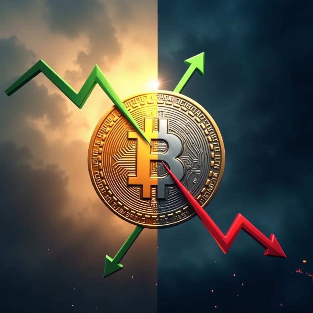 Biểu đồ trừu tượng thể hiện sự đối lập giữa rủi ro và lợi nhuận khi giao dịch tiền mã hóa.