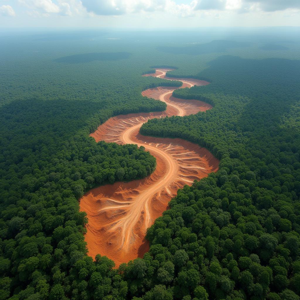 Hình ảnh rừng Amazon bị phá hủy nhìn từ trên cao cho thấy tác động của nạn phá rừng