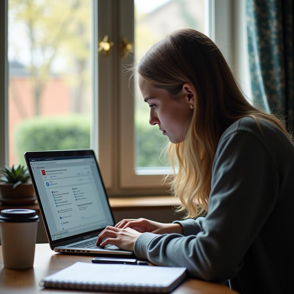 Sinh viên học trực tuyến qua laptop với ứng dụng giáo dục hiện đại