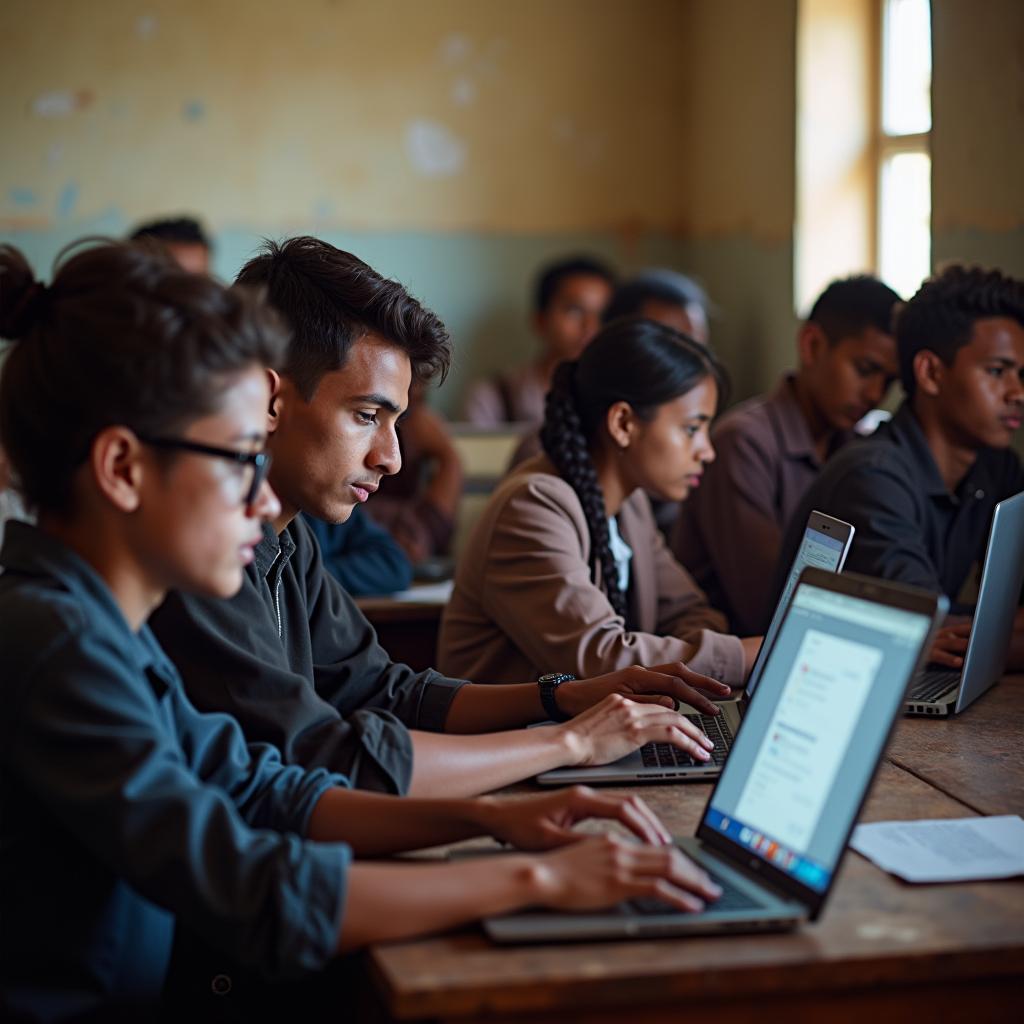 Sinh viên ở quốc gia đang phát triển tham gia khóa học trực tuyến MOOC trên máy tính xách tay