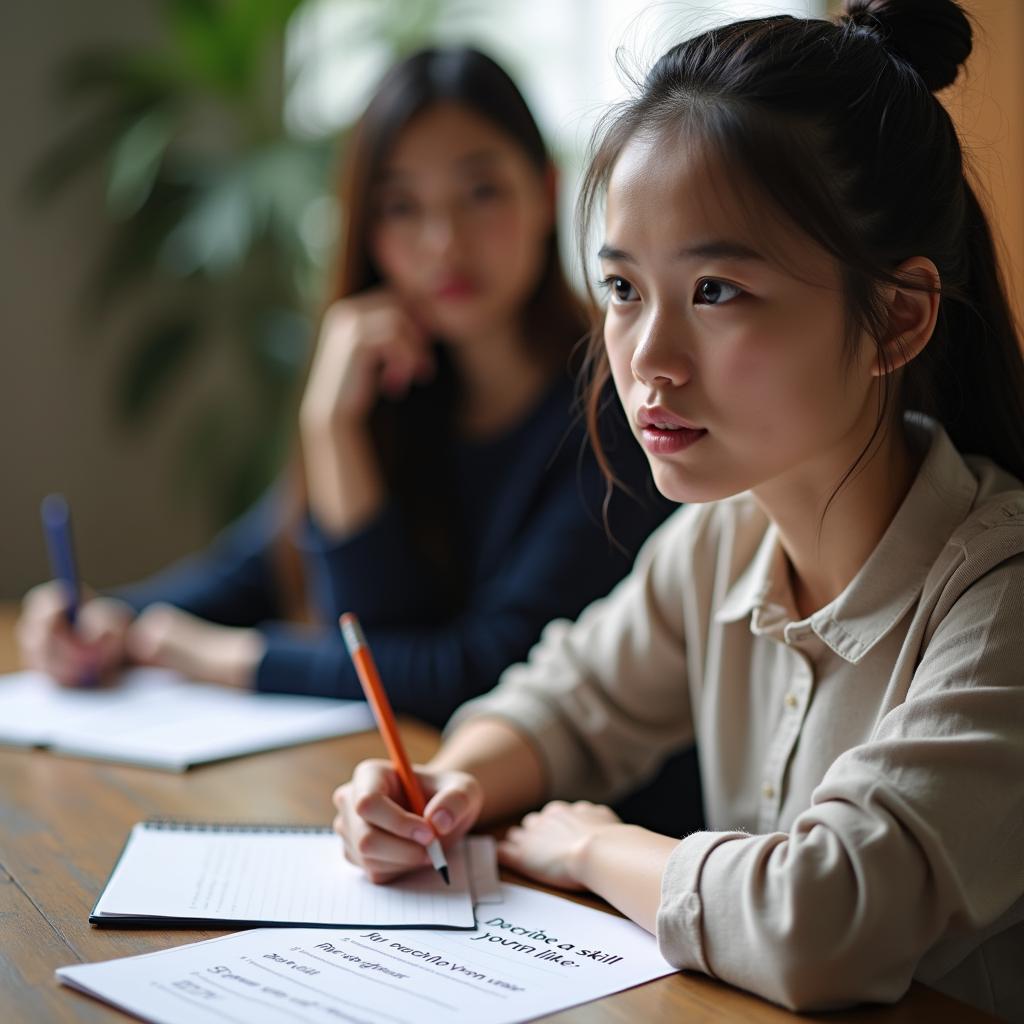 Sinh viên đang chuẩn bị trả lời IELTS Speaking Part 2 với cue card về kỹ năng muốn học