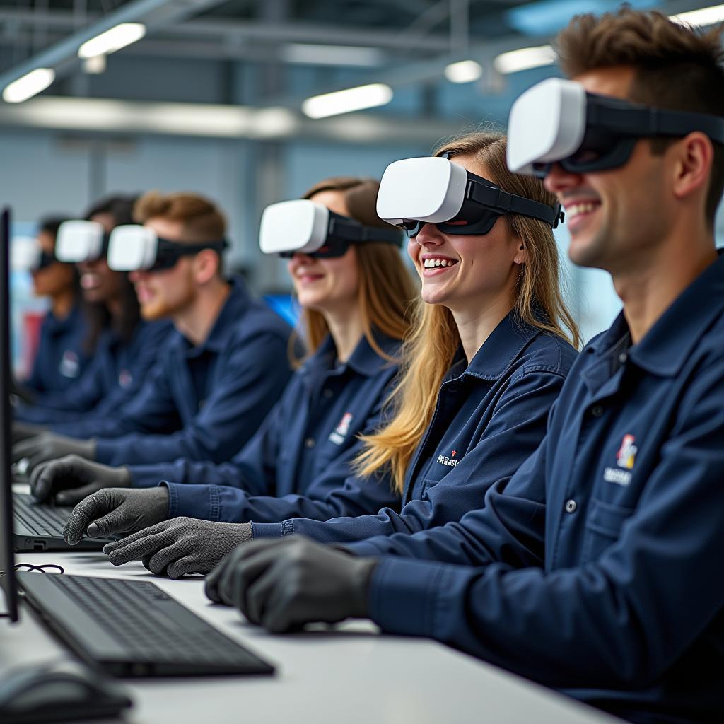Sinh viên đang thực hành kỹ năng nghề nghiệp với thiết bị thực tế tăng cường AR