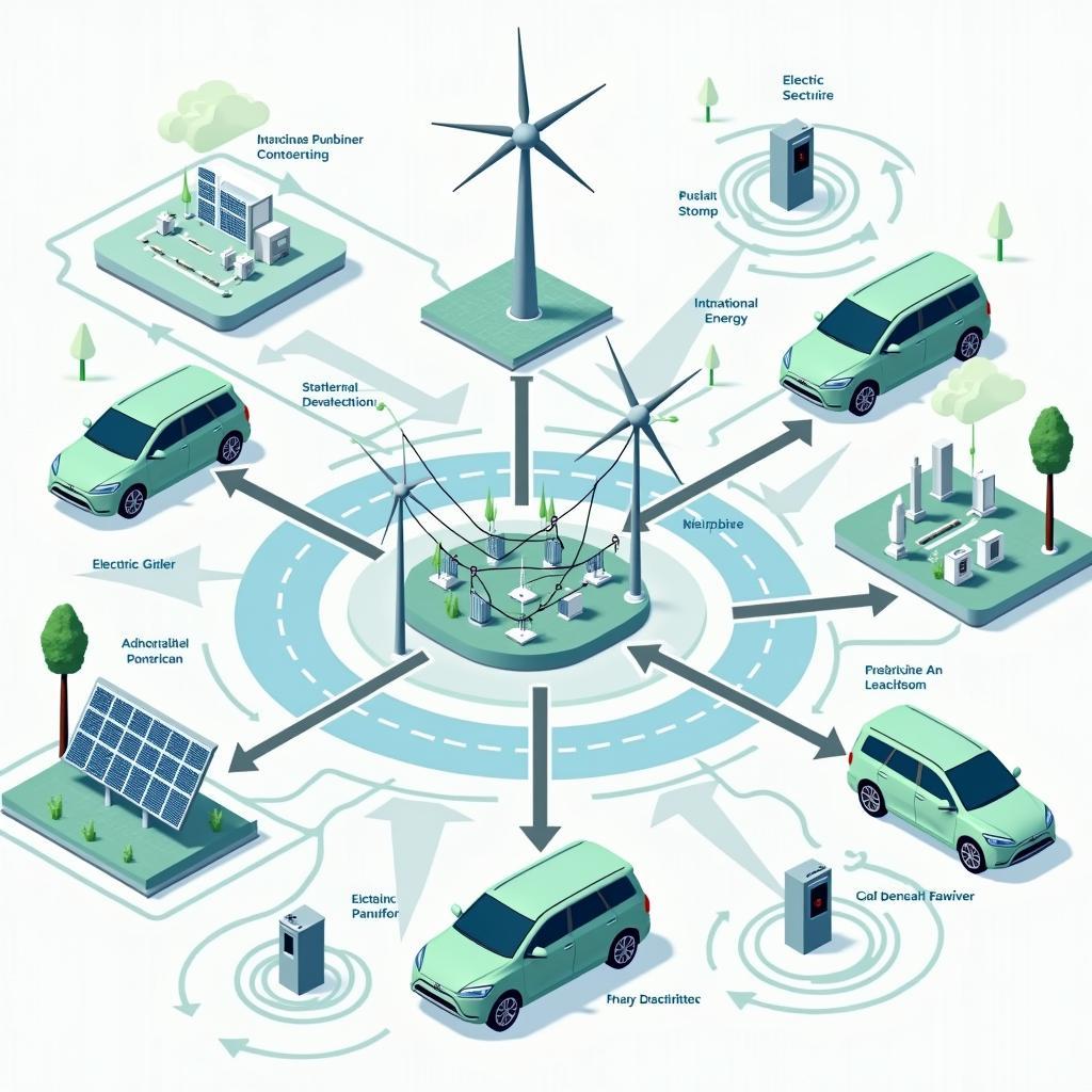 Sơ đồ hệ thống lưới điện thông minh tích hợp xe điện và năng lượng tái tạo