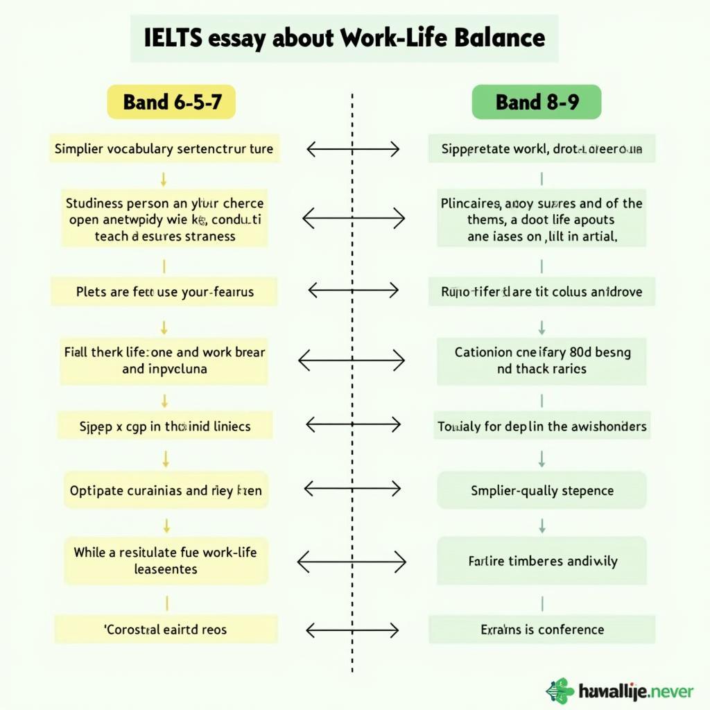 So sánh chi tiết cấu trúc câu từ vựng và lập luận giữa bài luận IELTS band 6.5 và band 8.9 về work life balance