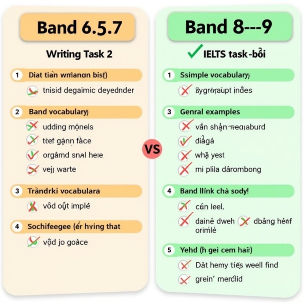 So sánh chi tiết đặc điểm bài viết IELTS Writing Task 2 band 6.5-7 và band 8-9